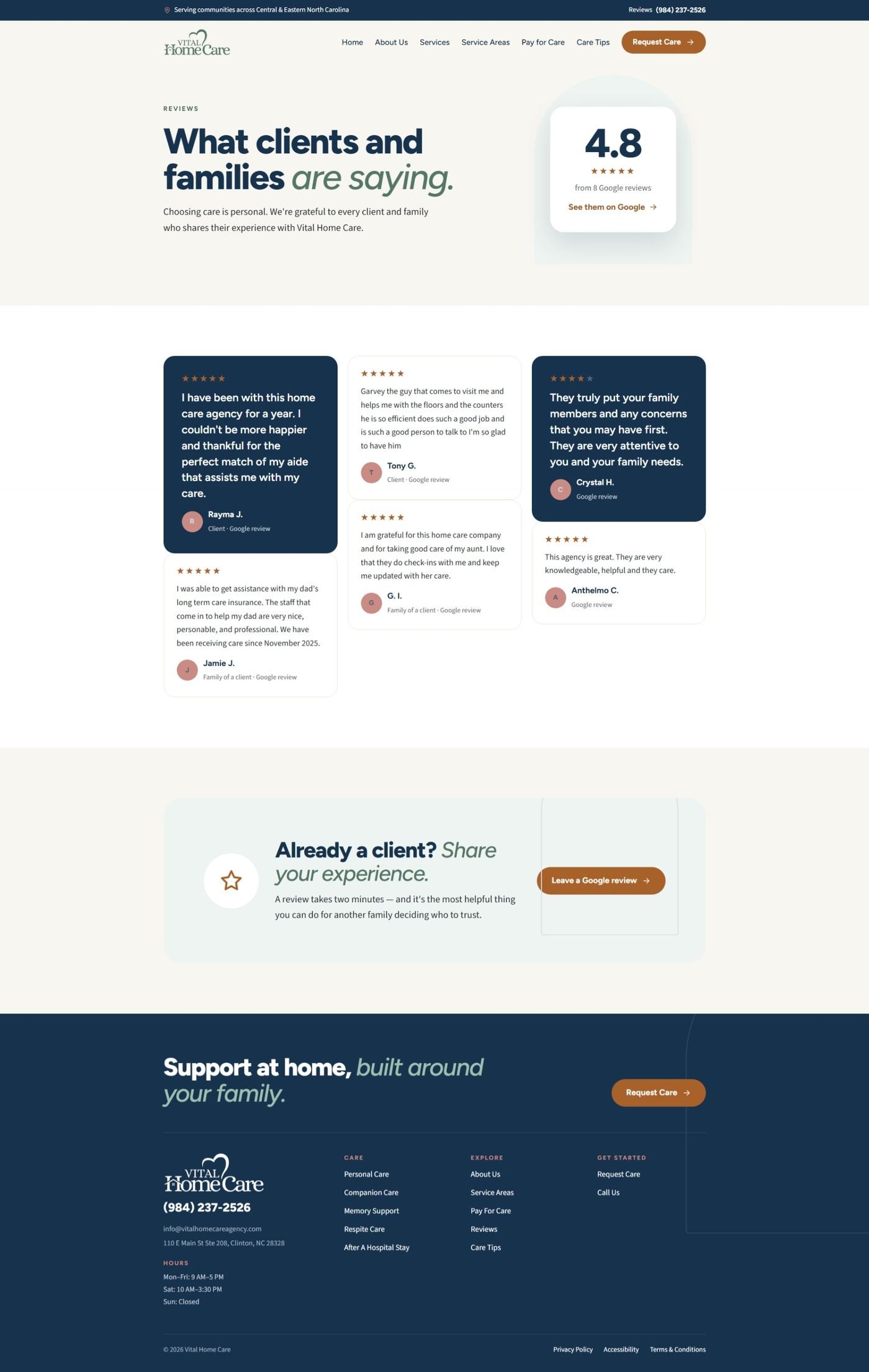Vital Home Care website page