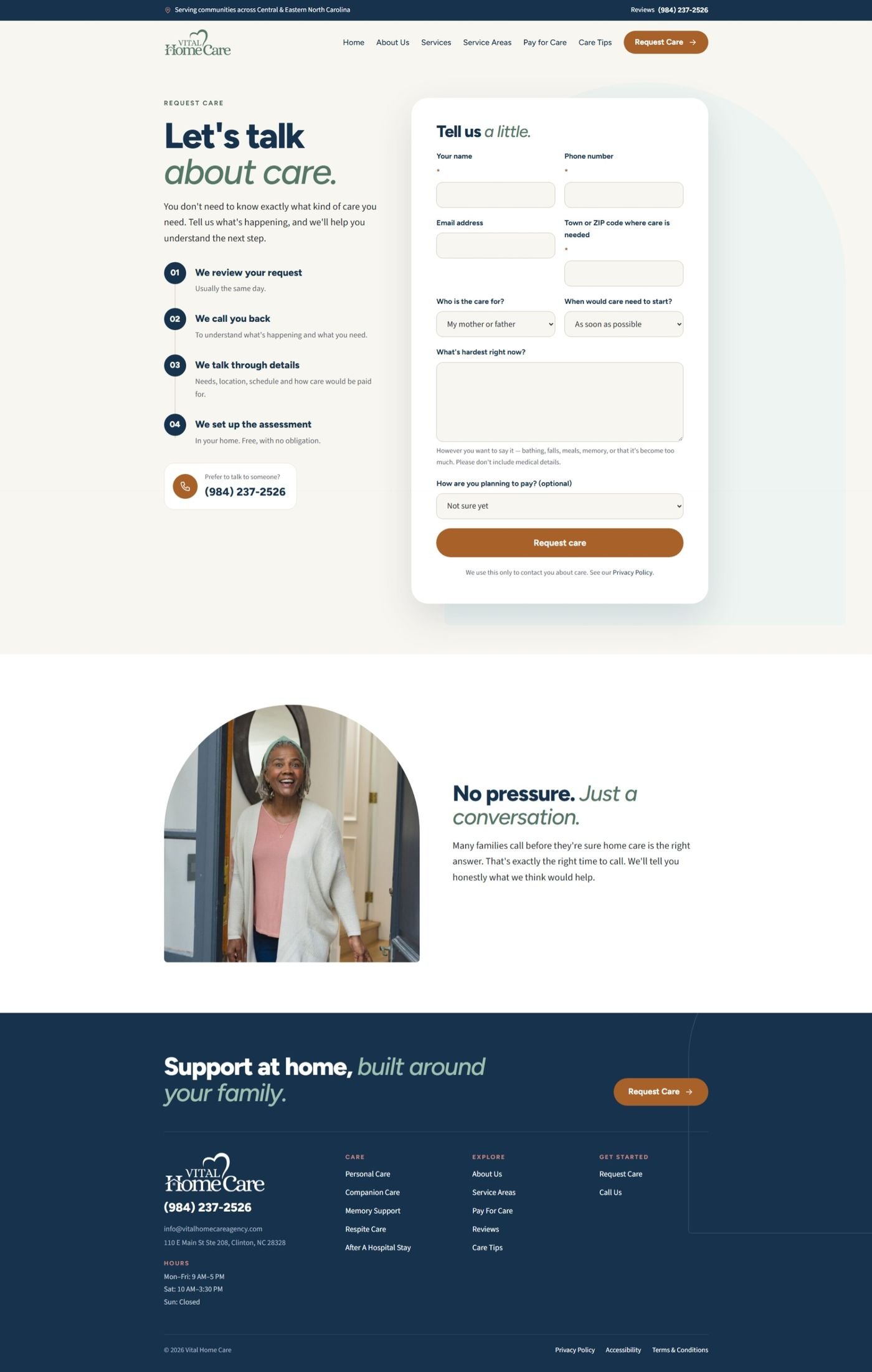 Vital Home Care website page