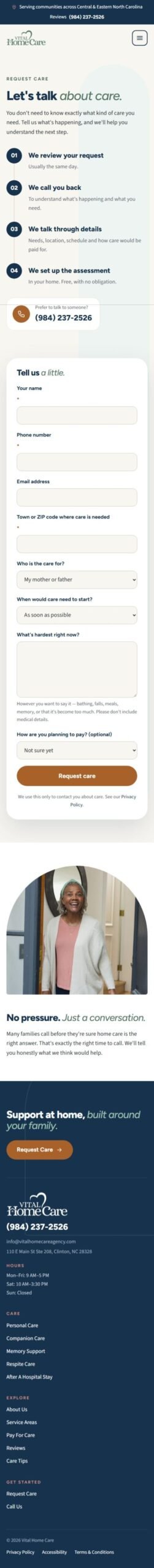 Vital Home Care mobile page